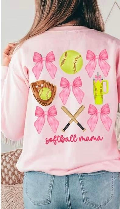 Softball mama softball items and bows collage 25136 DTF transfer