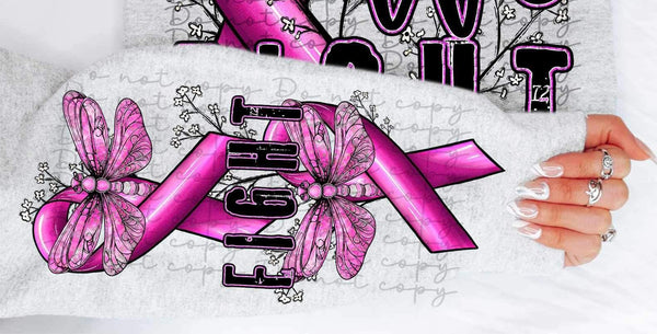 Together we fight (breast cancer ribbon with dragon fly) SLEEVE ONLY 9915 DTF TRANSFER