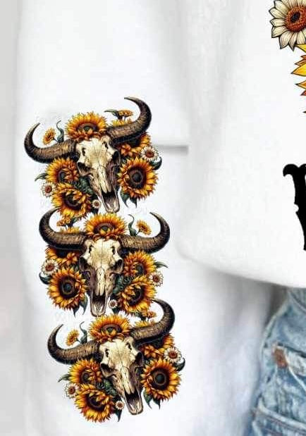 bull skull and sunflowers SLEEVE 27034 DTF transfer