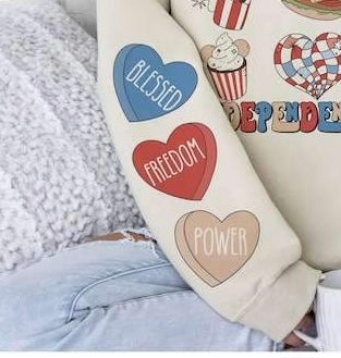 Independence day candy hearts SLEEVE 26237 DTF transfer