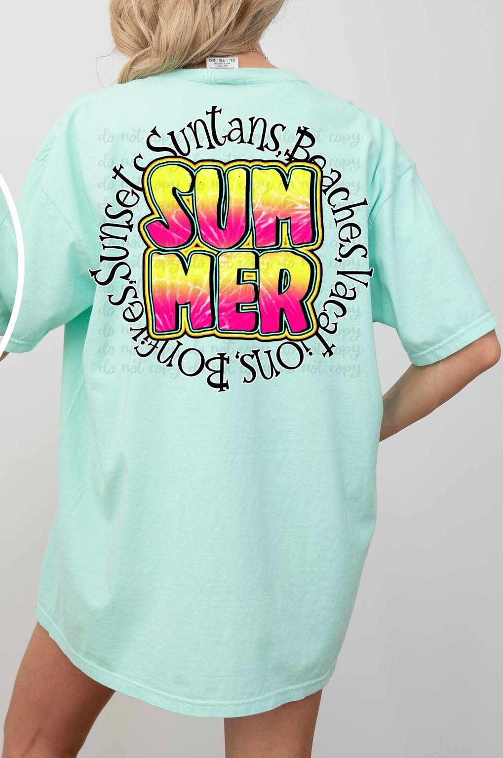Summer yellow and pink font circle 31293 DTF transfer