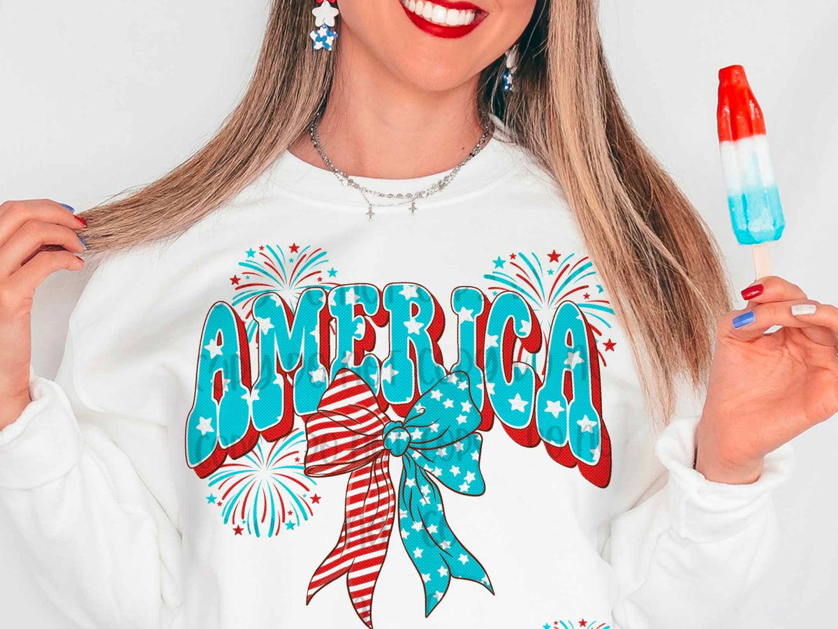 America patriotic bow and fireworks (AG) 32098 DTF transfer