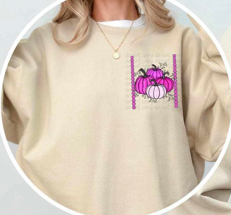 Pink pumpkins beaded embroidery 37913 DTF transfer