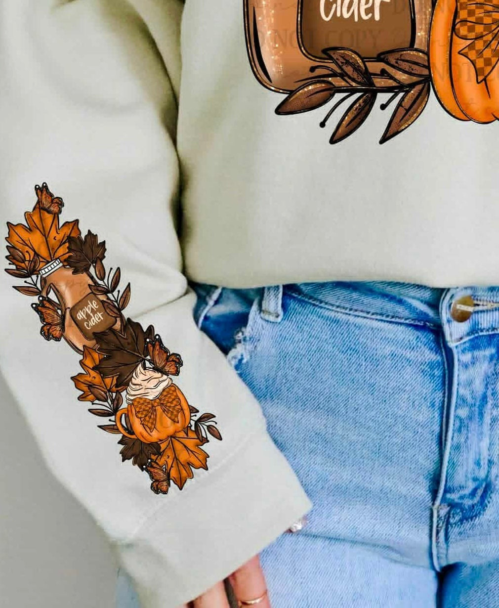Fall Things apple cider and mug SLEEVE (ABD) DTF transfer