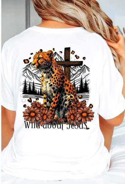 Wild about jesus leopard with cross and mountains 23840 DTF transfer