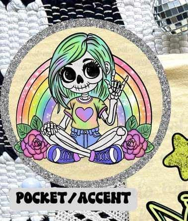 skellie with green hair and rainbow 32682 DTF transfer