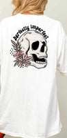 Perfectly imperfect skull with two pink flowers black font (CSC) 24378 DTF transfer