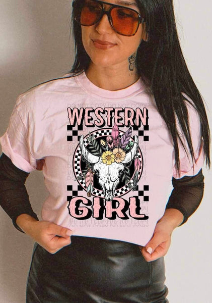Western girl bull skull 23295 DTF transfer