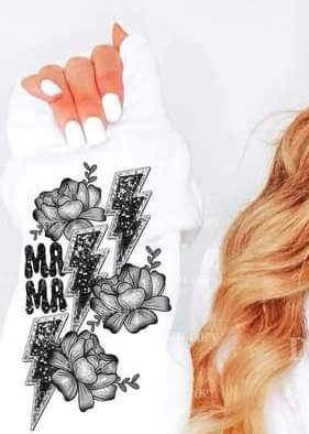 Mama (black and grey with lightning bolts and flowers) SLEEVE 15127 DTF Transfer