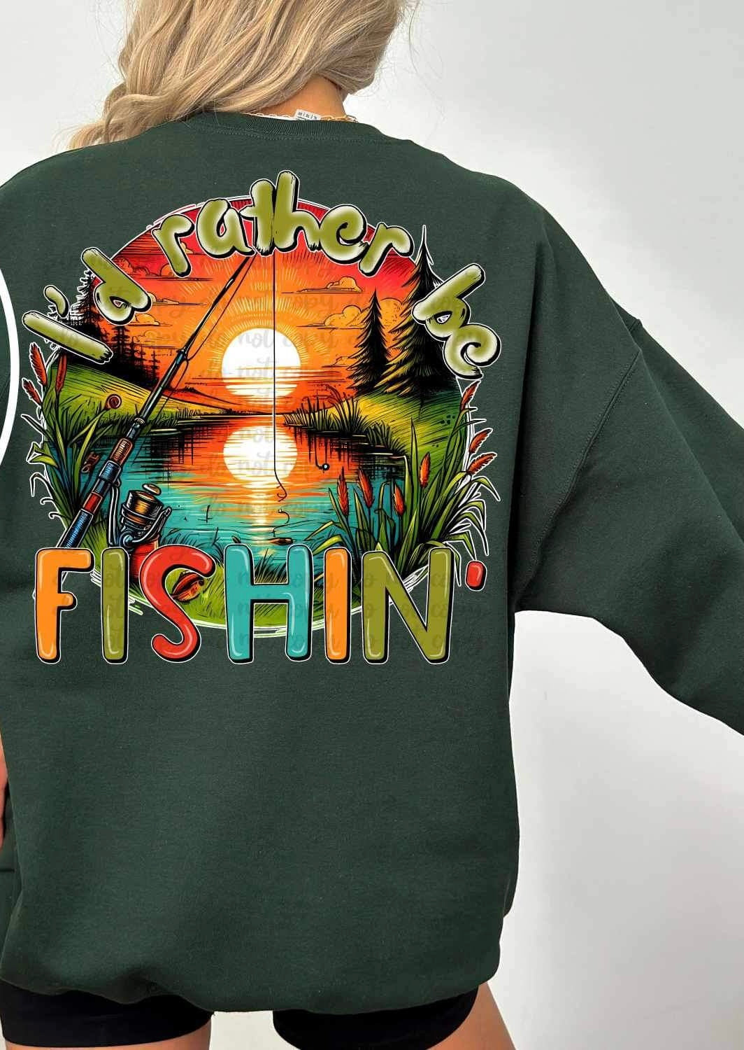 Id rather be fishin circle with river and sunset 25881 DTF transfer a
