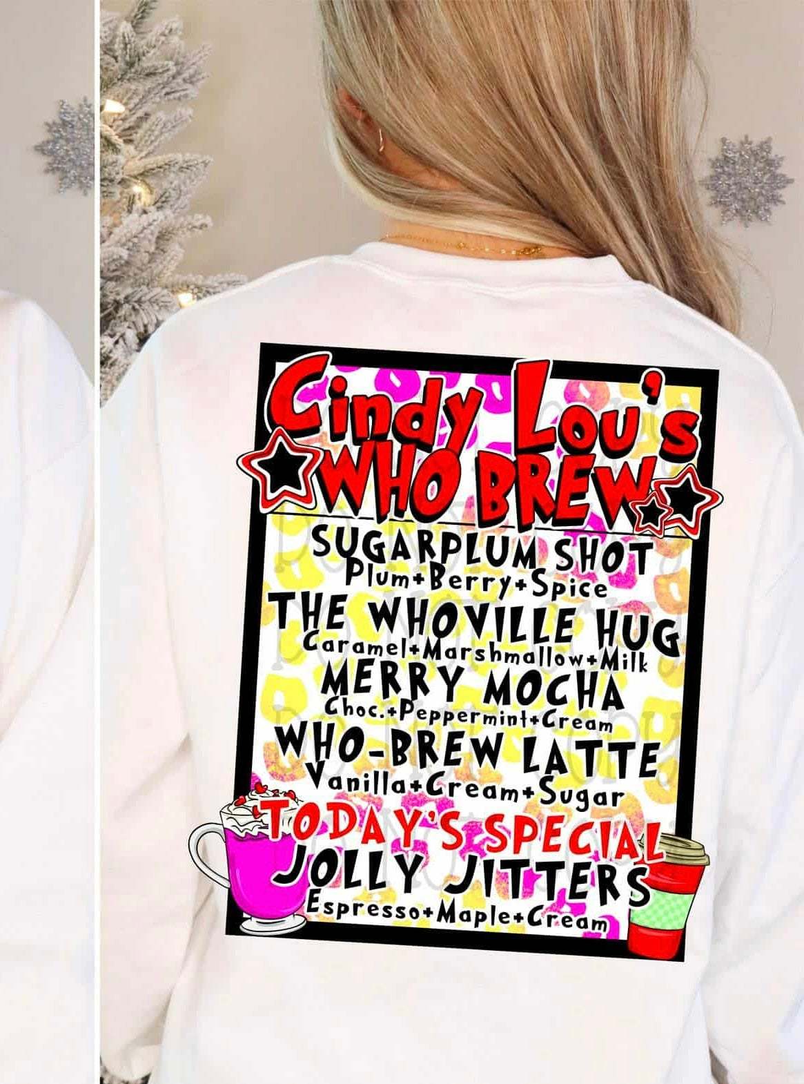Cindy Brew menu back (C's) DTF transfer