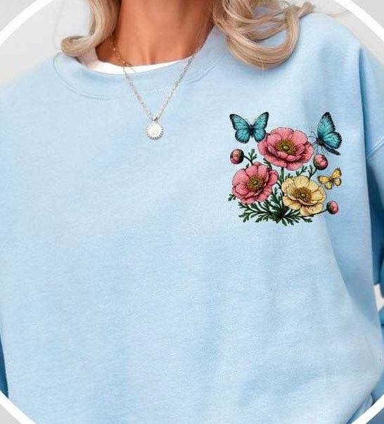 three flowers and butterflies 29400 DTF transfer