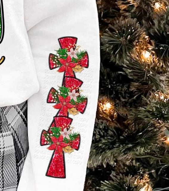 Sequin red crosses with poinsettias SLEEVE 11561 DTF TRANSFER