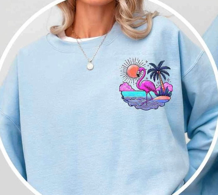 flamingo on beach 26185 DTF transfer