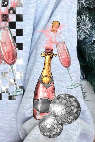 Pink champagne with disco balls SLEEVE 16467 DTF Transfer