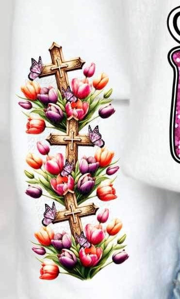 Cross with tuilips SLEEVE 20520 DTF transfer