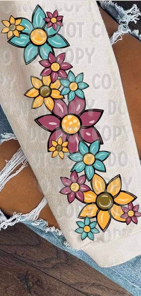 Yellow, blue, burgandy flowers SLEEVE 19253 DTF TRANSFER