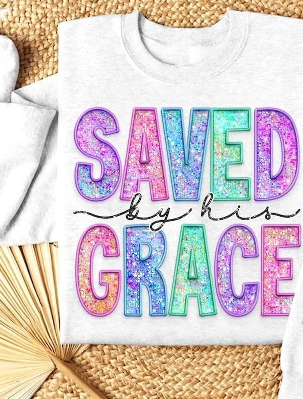 Saved by his grace colorful sequin 25099 DTF transfer