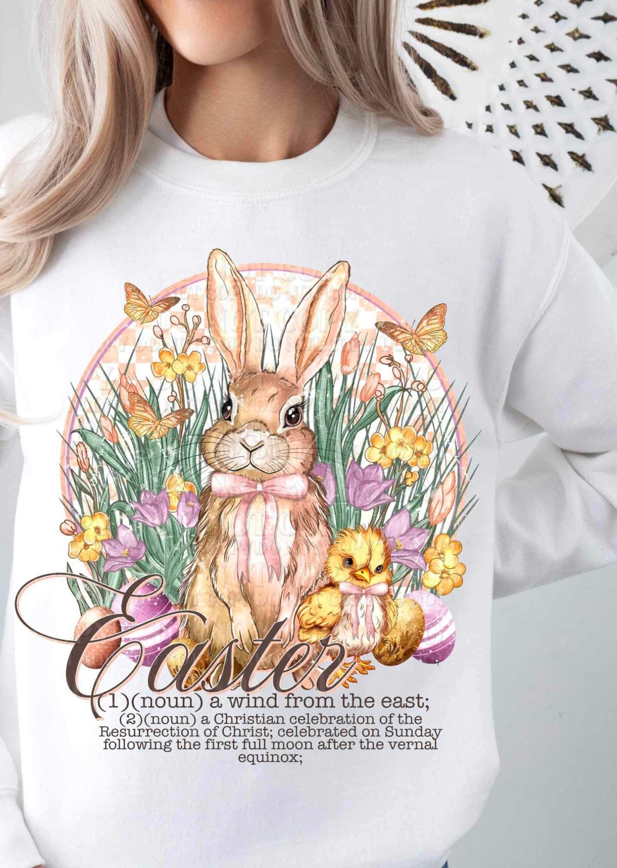 Easter a noun from the east bunny and Chick with butterflies and flowers 24062 DTF transfer