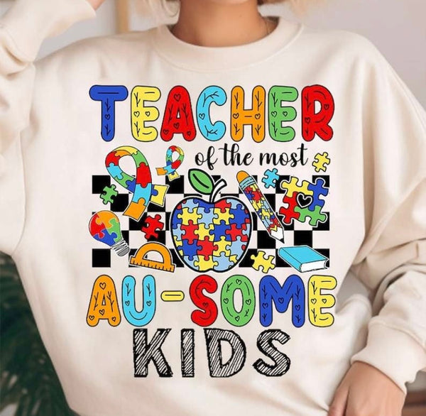 Teacher of the most au-some kids BLACK checkered 29078 DTF transfer