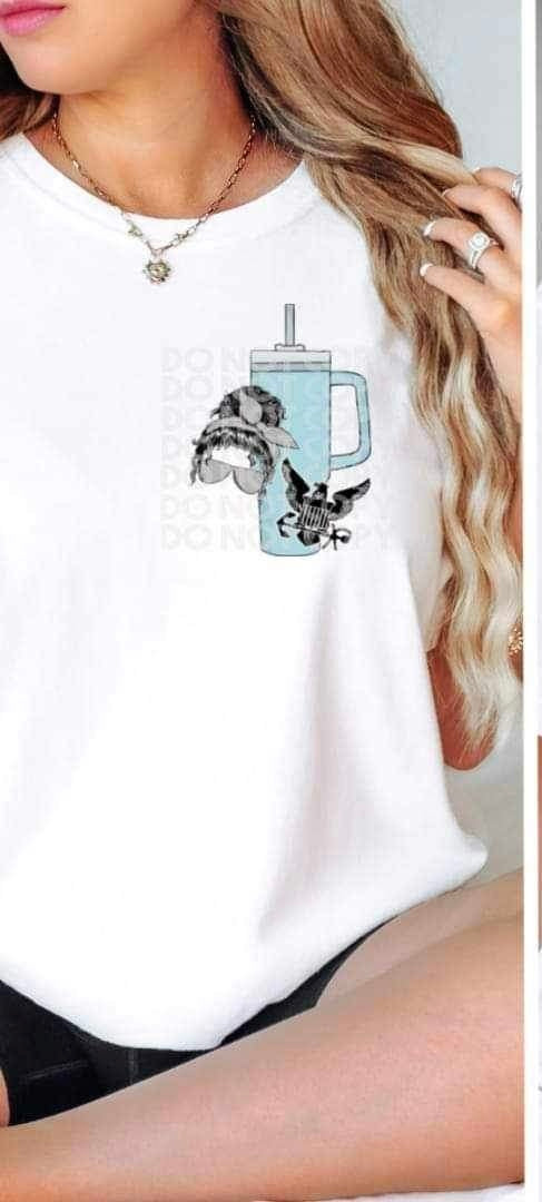 Messy bun, blue cup, navy badge 19430 DTF Transfer