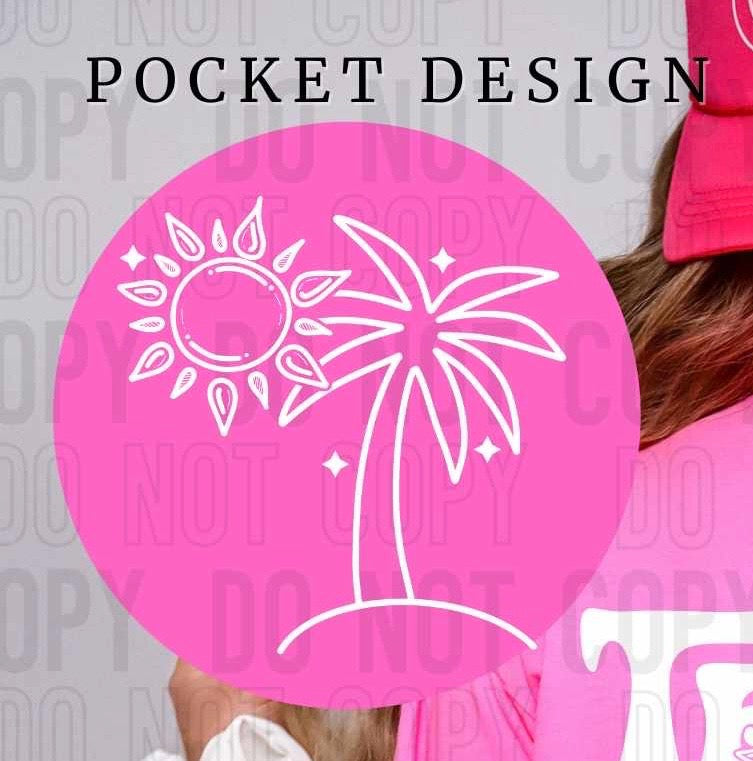 White doodle sun and palm tree pocket (SBB) 27830 DTF transfer