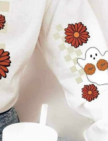 Save the boobies (ghost with pumpkins and flowers) SLEEVE ONLY 11336  DTF TRANSFER
