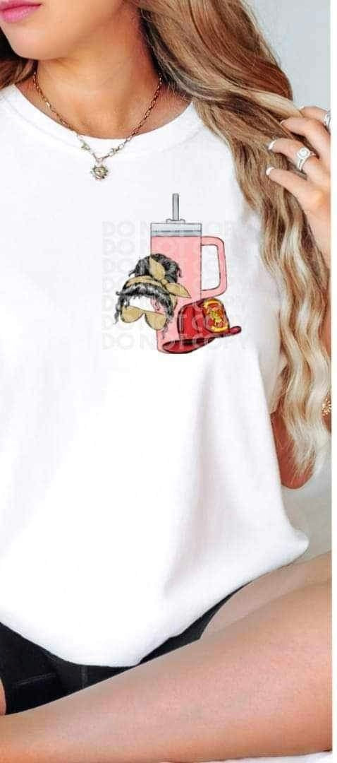 Messy bun, pink cup, fire cap 19442 DTF Transfer