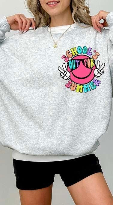 Schools out for summer pink happy face 31784 DTF transfer