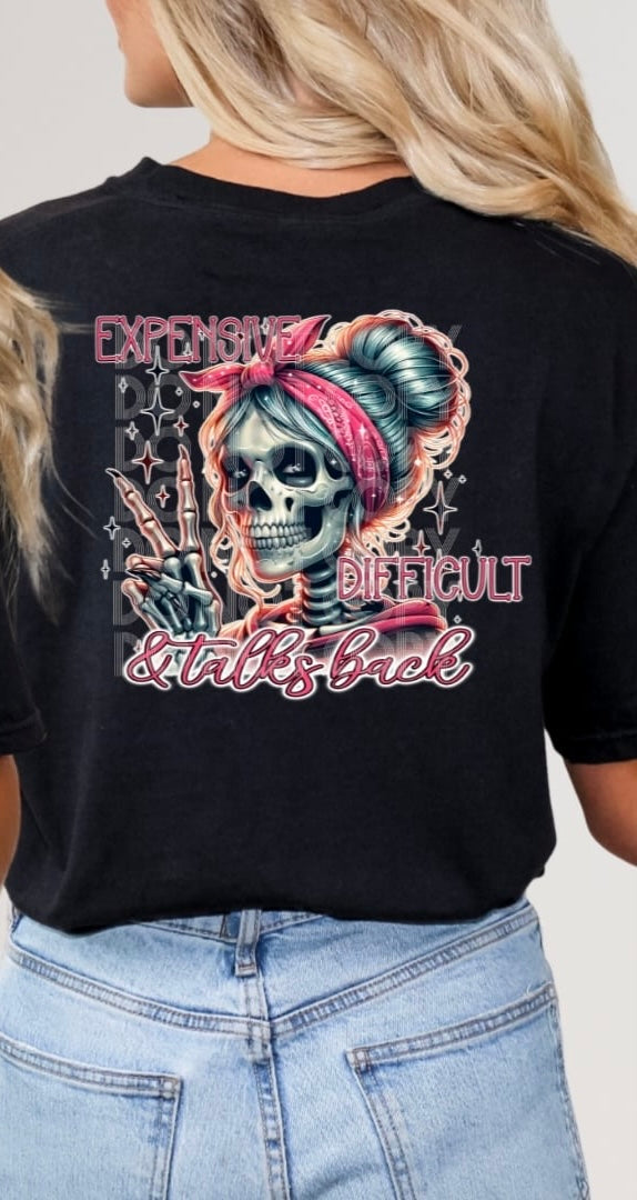 Expensive difficult & talks back girl skellie with peace sign (DD) 31155 DTF transfer