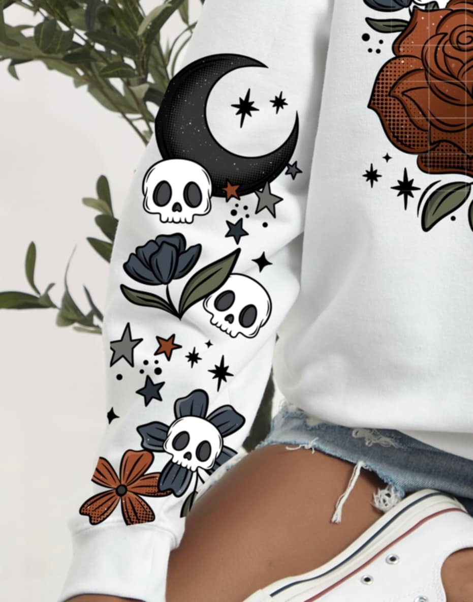 Black moon with skellies sleeve (CSC) 87230 DTF transfer