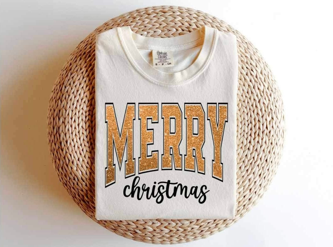 Merry Christmas (yellow glitter) 15231 DTF Transfer