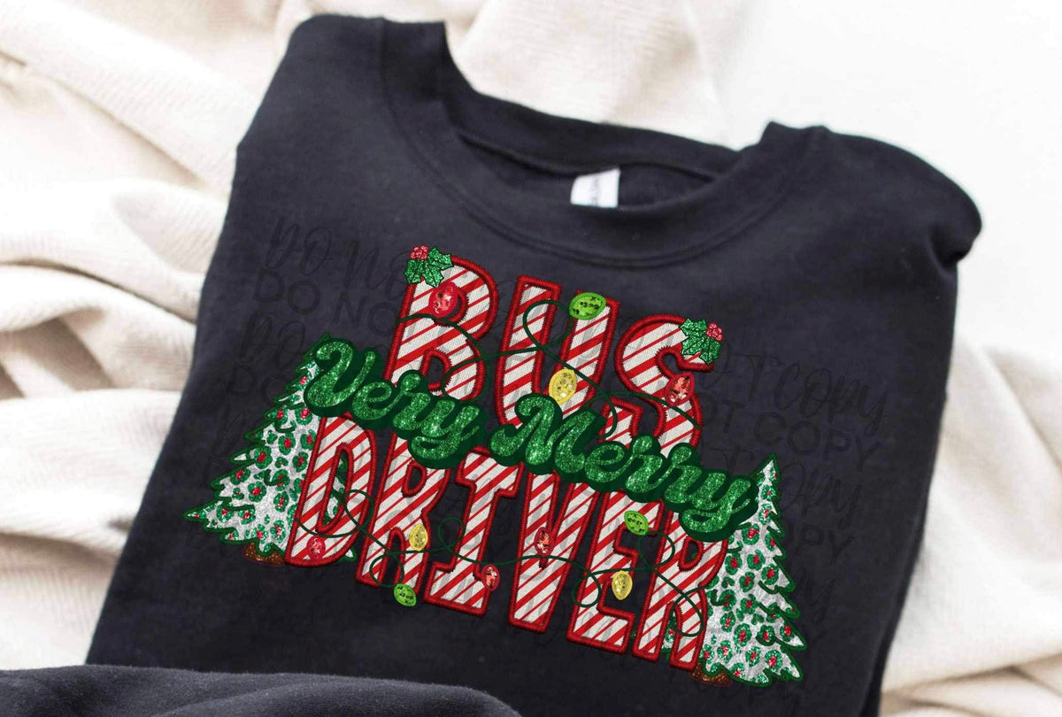 Very merry bus driver Christmas trees DTF Transfer