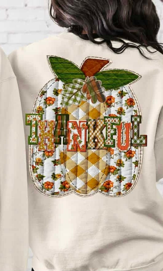 Thankful faux fabric pumpkin S&G DTF transfer