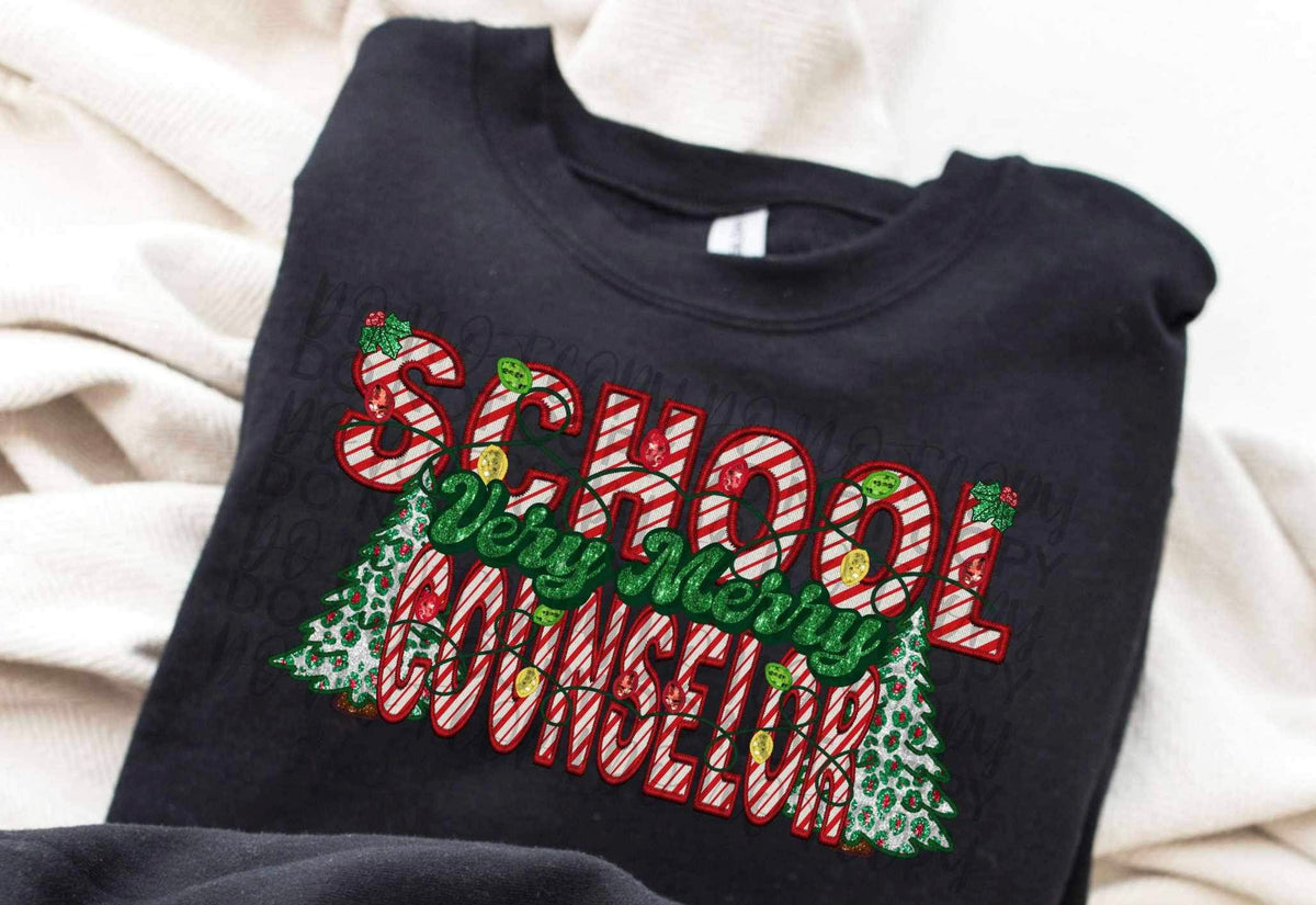 Very merry school counselor Christmas trees DTF Transfer