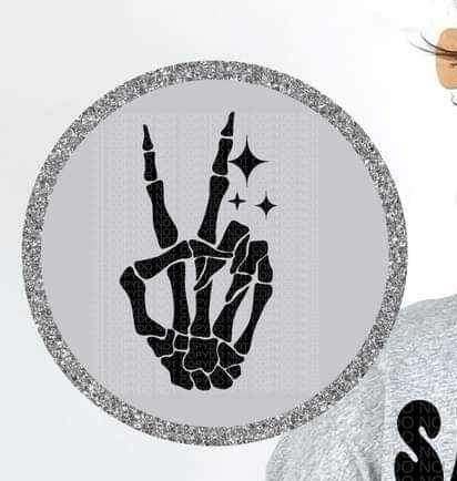 Skellie peace with sparkles BLACK 23543 DTF transfer