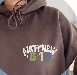 Matthew 6:10 white green beige blue font  27718 DTF transfer