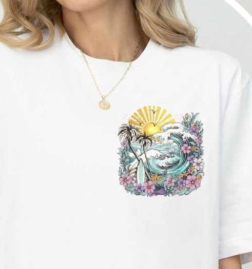 Wave with sun and palm trees 27953 DTF transfer