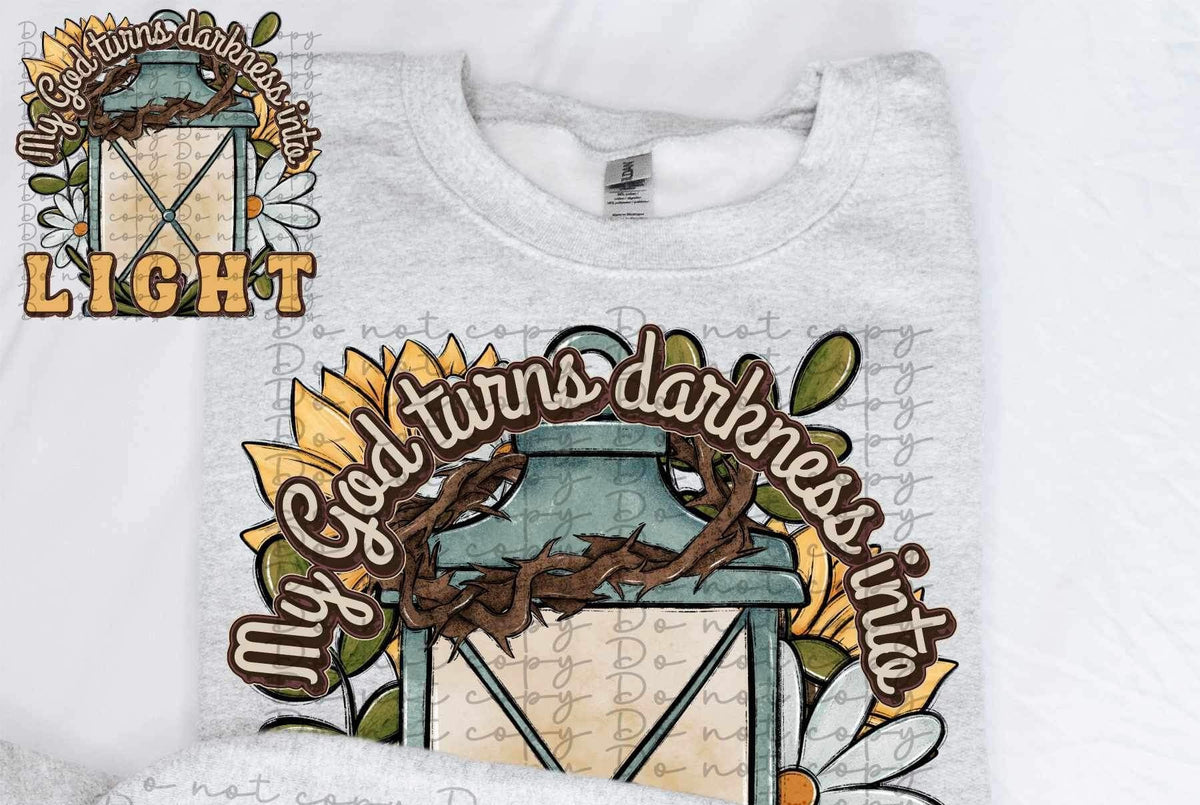 My god turns darkness into light (lantern with flower) 11668 DTF TRANSFER