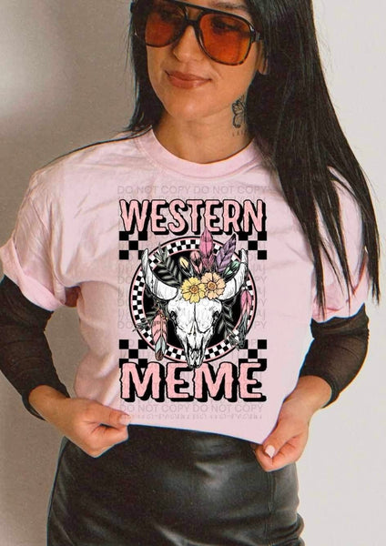 Western meme bull skull 23302 DTF transfera