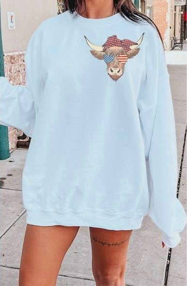 Cow with patriotic glasses and red head band 26871 DTF transfer