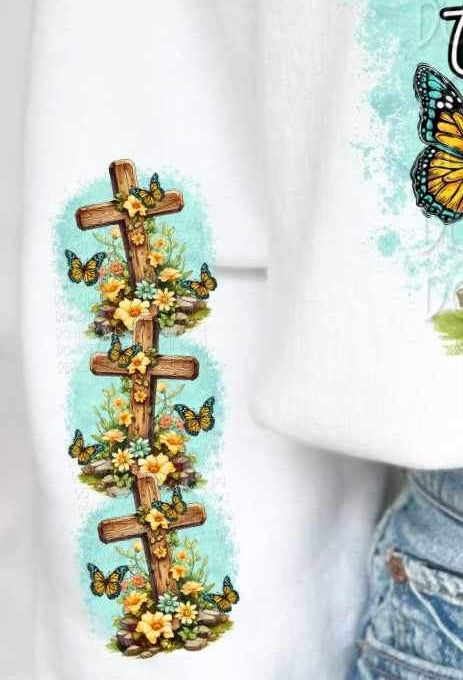 Cross with yellow flowers and butterflies SLEEVE 23671 DTF transfer