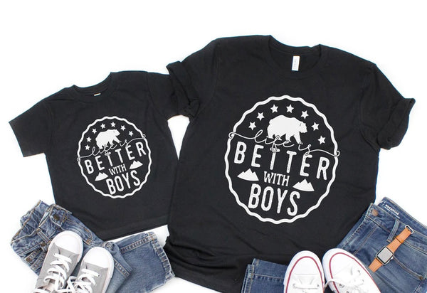 life is better with boys WHITE ADULT screen print transfer