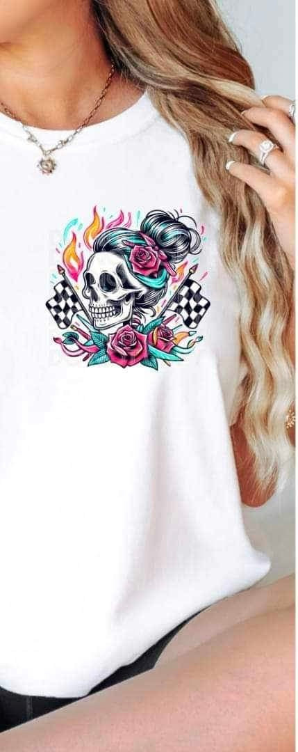 skull with racing flags 26148 DTF transfer