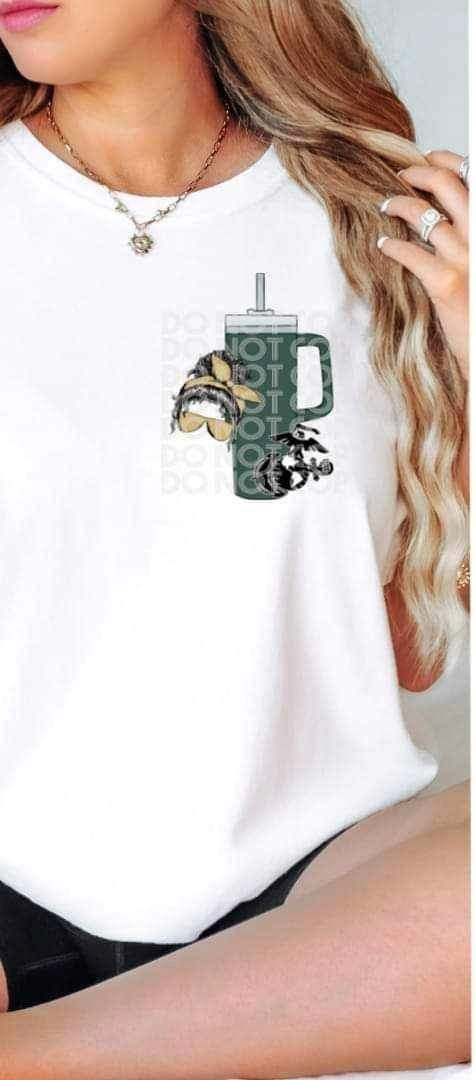 Messy bun, green cup, marine logo 19417 DTF Transfer