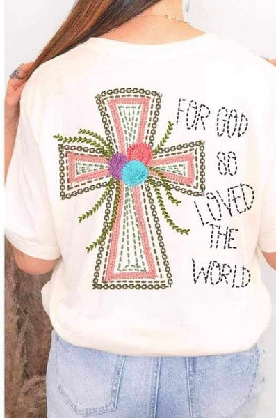 For god so loved the world Embroided cross 20292 DTF transfer