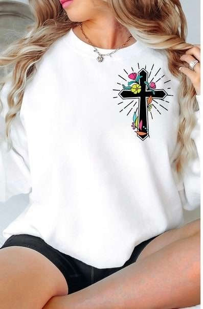 Black cross colorful flowers 35997 DTF transfer