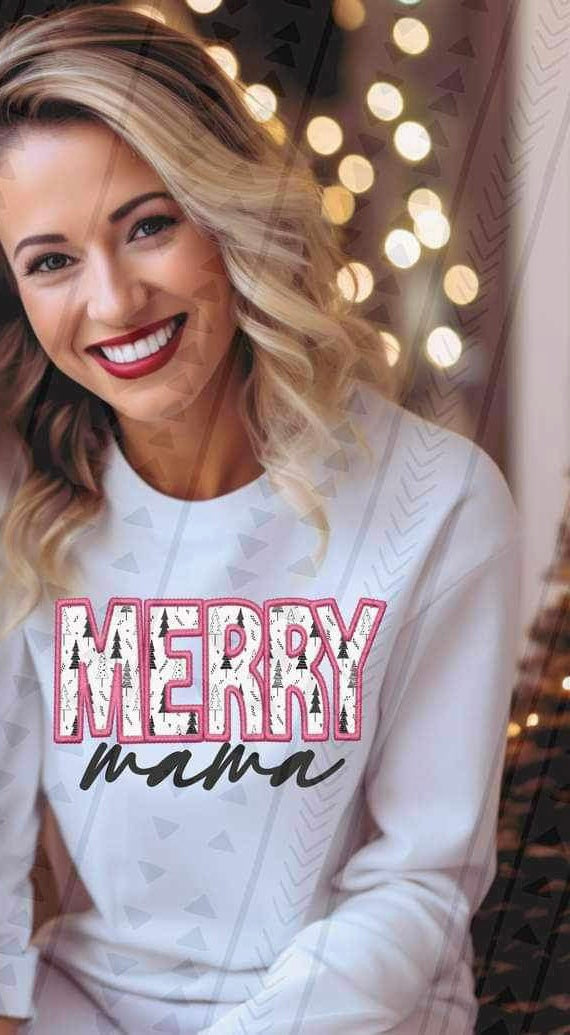 Merry mama (tree filled font) 16599 DTF Transfer