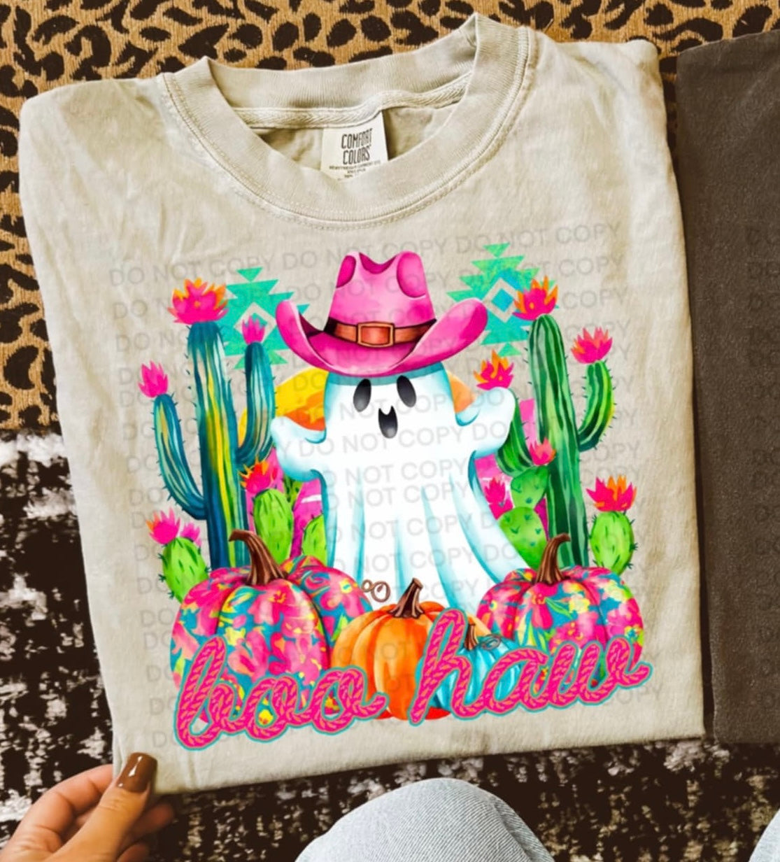 Boo Haw ghost with pink hat SCG DTF transfer