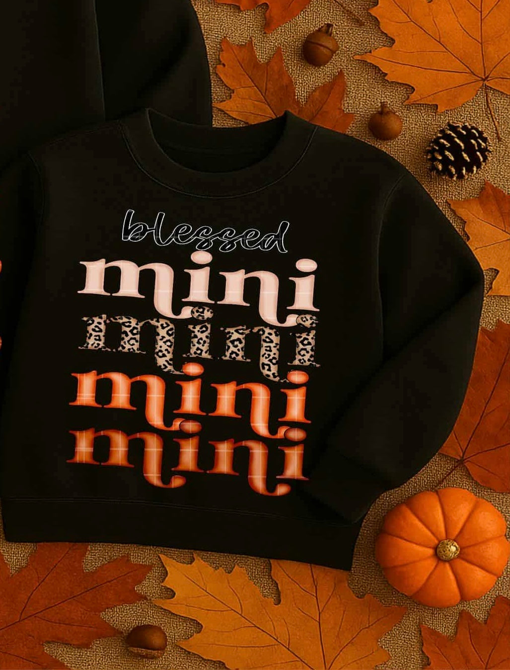 Blessed Mini stacked with leopard (Linda) DTF transfer